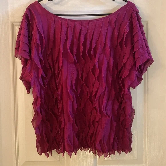 Sunny Taylor Women's Fuchsia Ruffle Blouse - Picture 9 of 12